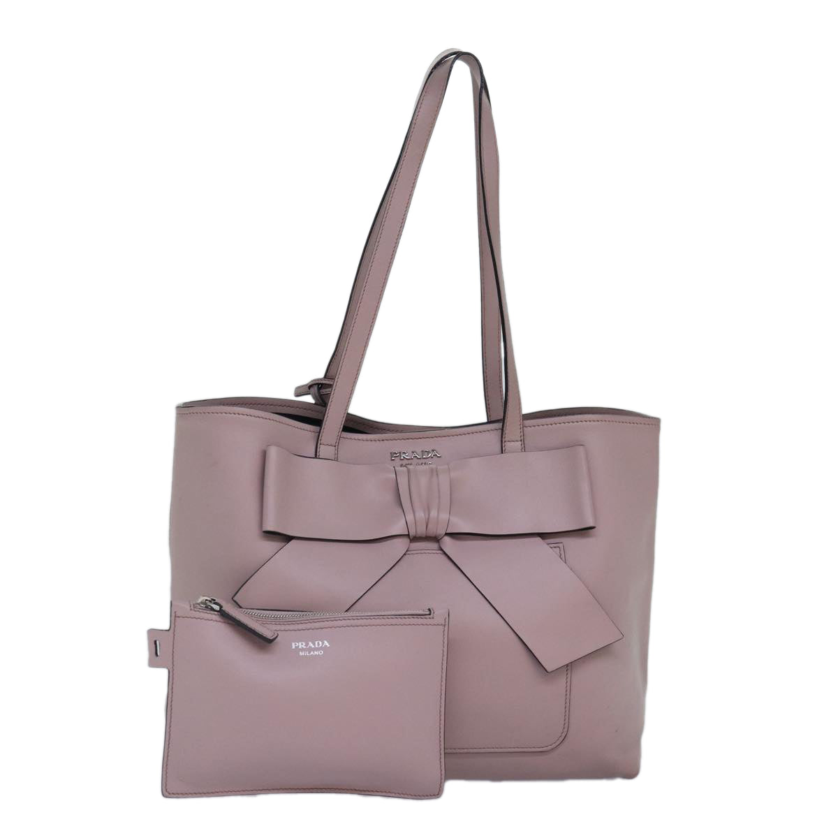 Luxury Prada Tote Bag Leather Pink Silver  88098