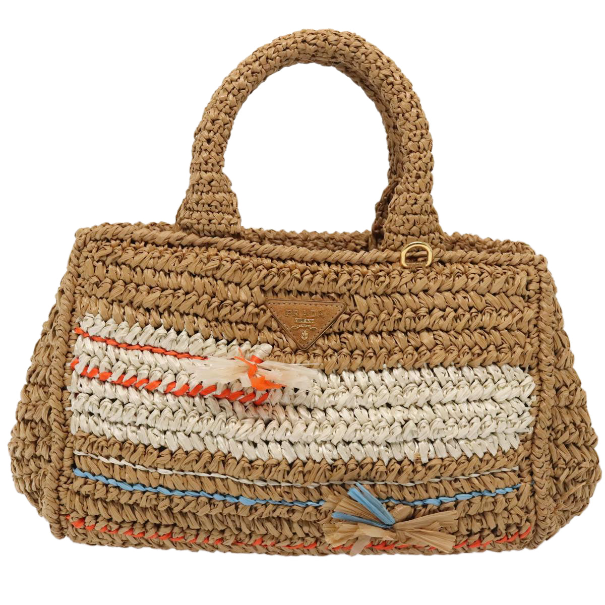 Luxury Prada Canapa Hand Bag Raffia 2way Beige Gold  88099