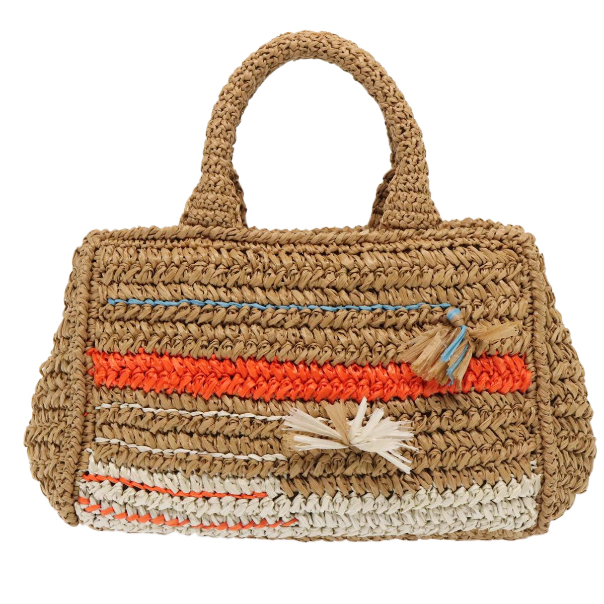 Luxury Prada Canapa Hand Bag Raffia 2way Beige Gold  88099