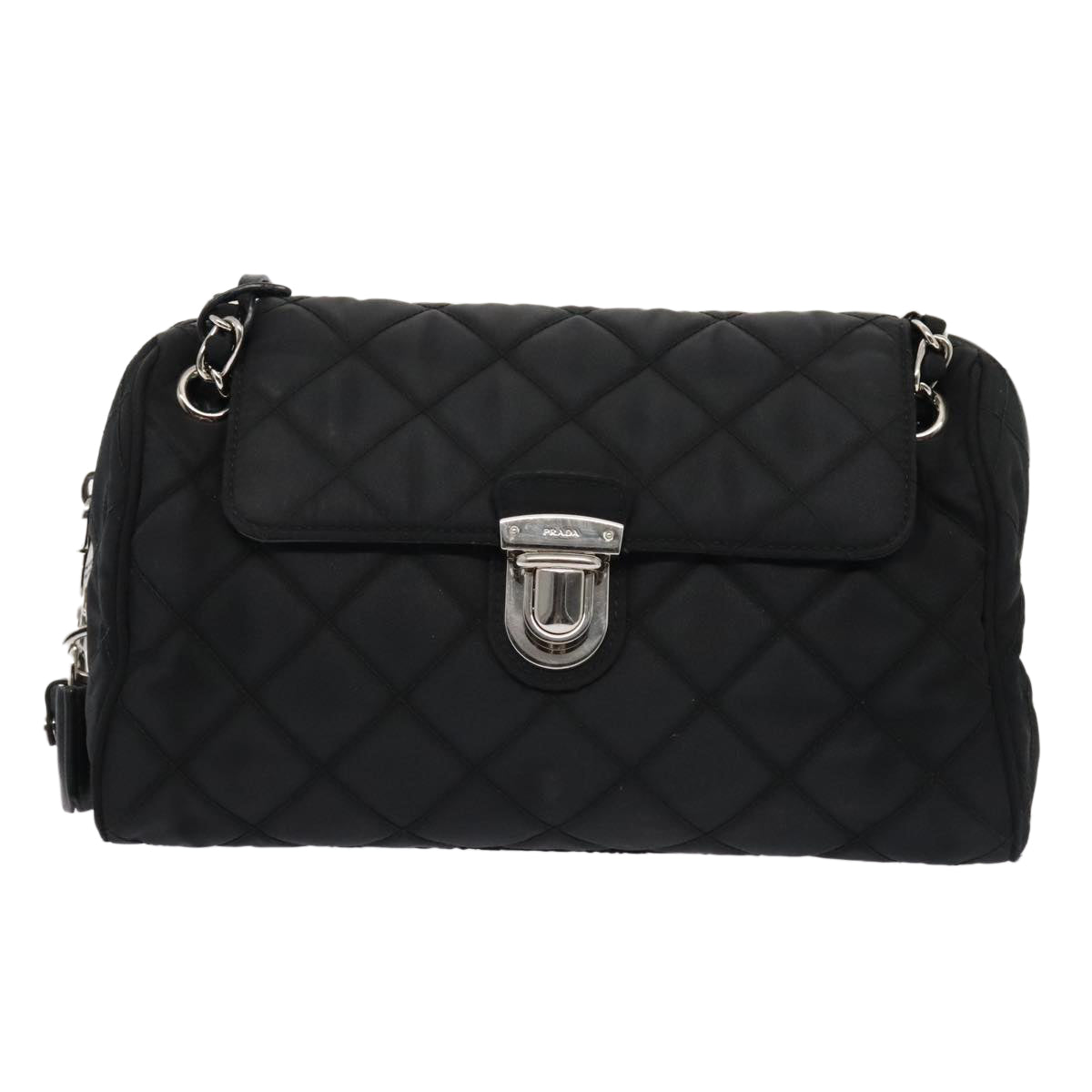 Luxury Prada Quilted Chain Shoulder Bag Nylon Black Silver  88100