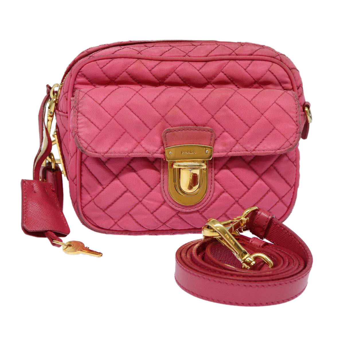 Luxury Prada Quilted Shoulder Bag Nylon Pink Gold  88102