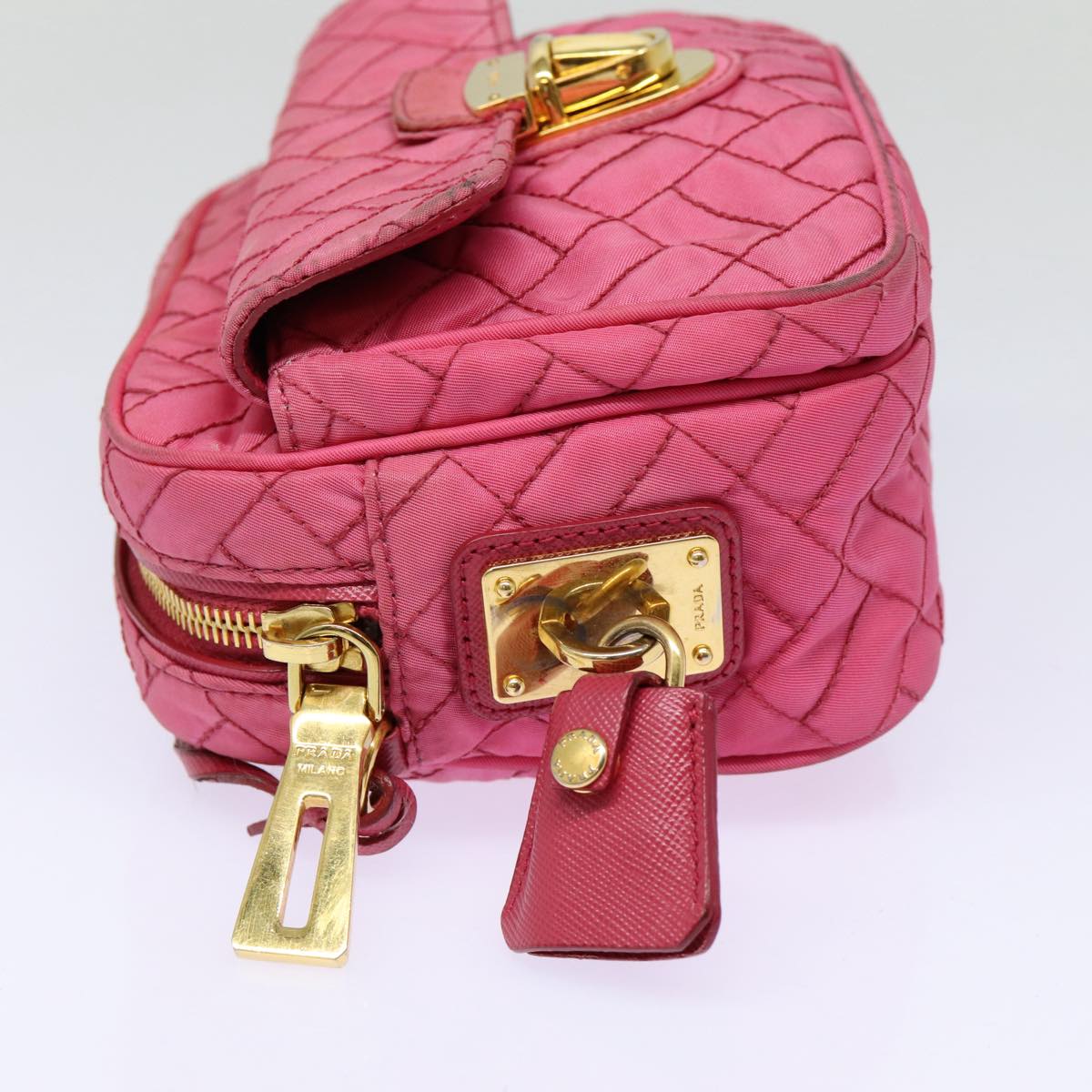 Luxury Prada Quilted Shoulder Bag Nylon Pink Gold  88102