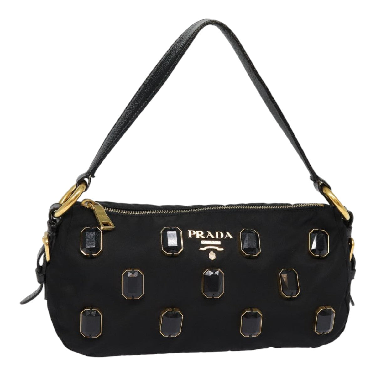 Luxury Prada Shoulder Bag Nylon Black Gold  88103