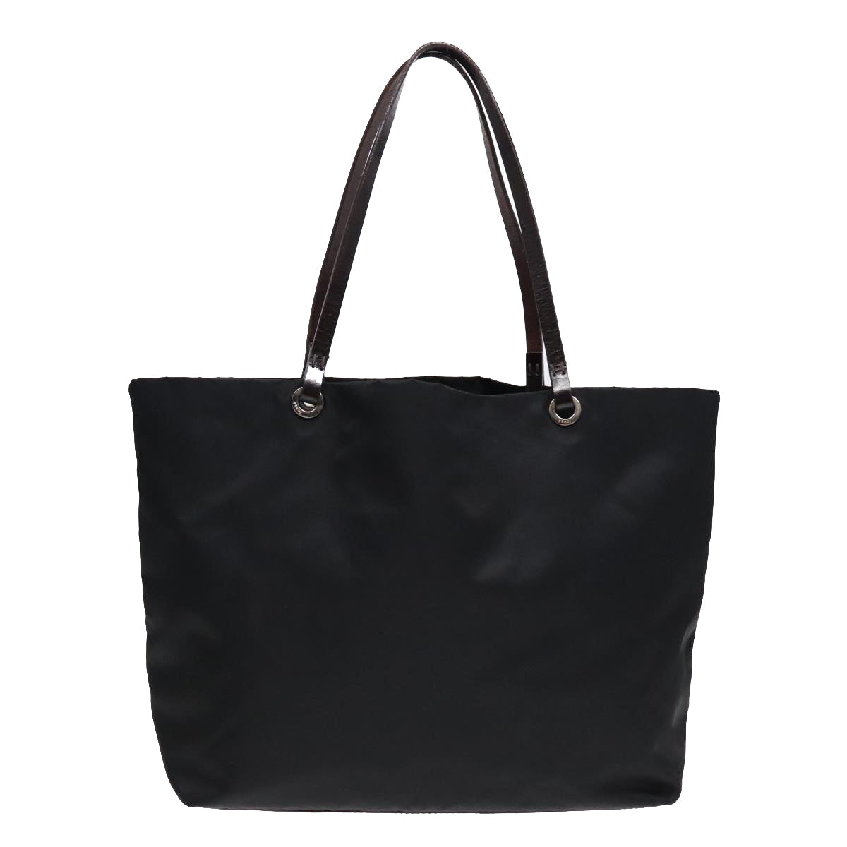 Luxury Fendi Tote Bag Nylon Leather Black Dark Brown Silver88189