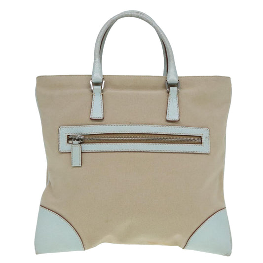 Luxury Prada Hand Bag Canvas Leather Beige Baby Blue Silver  88202