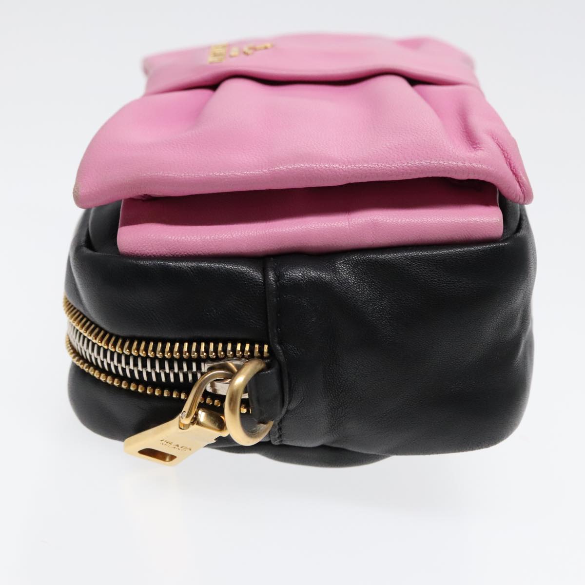 Luxury Prada Ribbon Shoulder Bag Leather Pink Black gold  88221