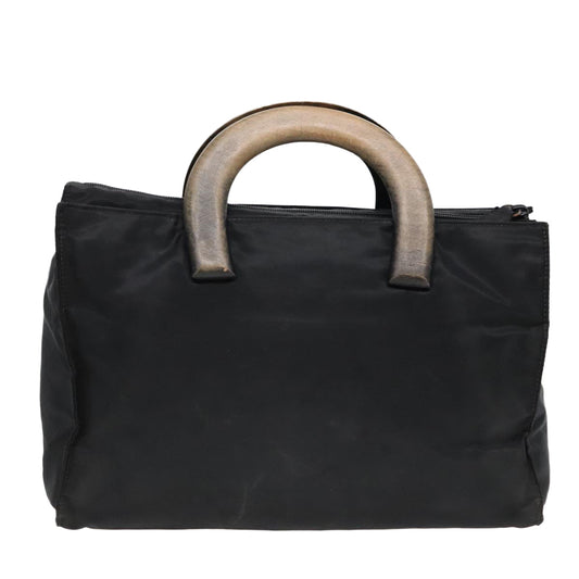 Luxury Prada Wood Hand Bag Nylon Black Silver  88225