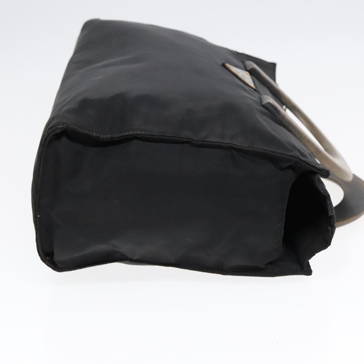 Luxury Prada Wood Hand Bag Nylon Black Silver  88225