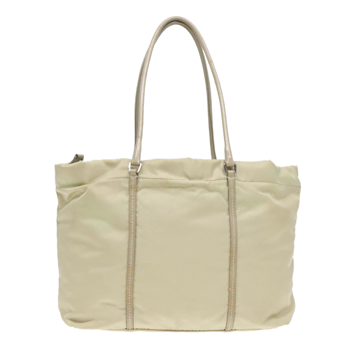 Luxury Prada Tote Bag Nylon Leather Beige Silver  88226