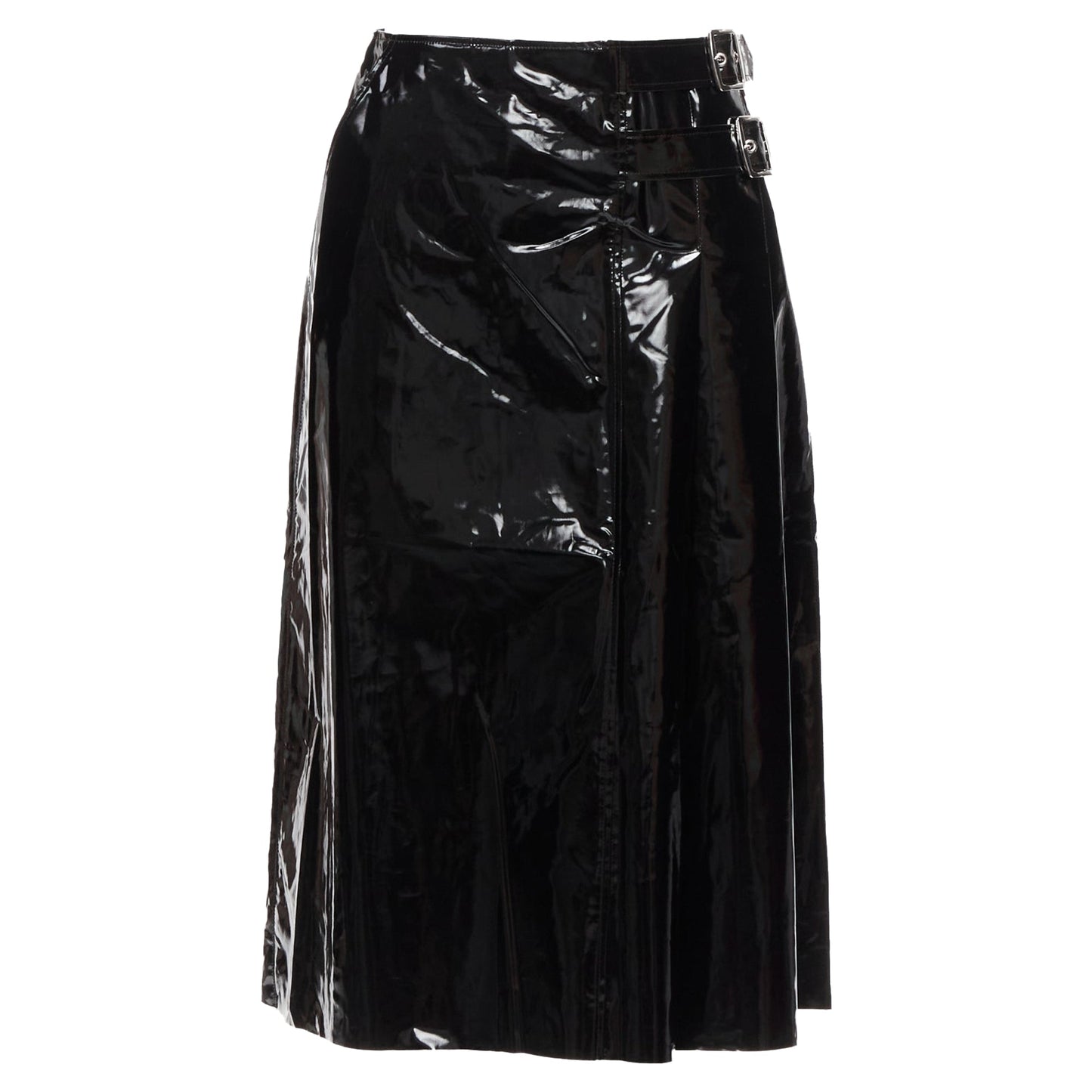 Gucci coated cotton vinyl buckle punk kilt pleated skirt