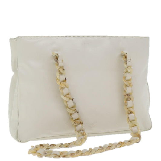 Luxury Prada Chain Tote Bag Leather White Silver  88271