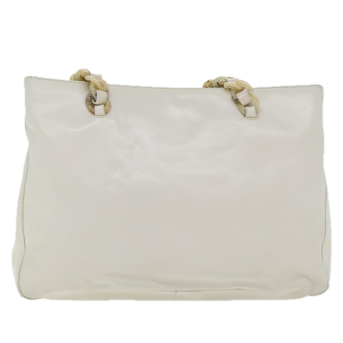 Luxury Prada Chain Tote Bag Leather White Silver  88271