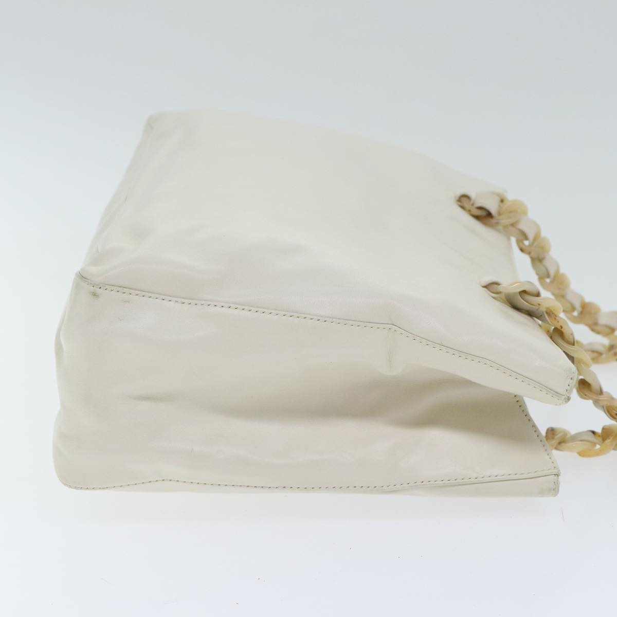 Luxury Prada Chain Tote Bag Leather White Silver  88271
