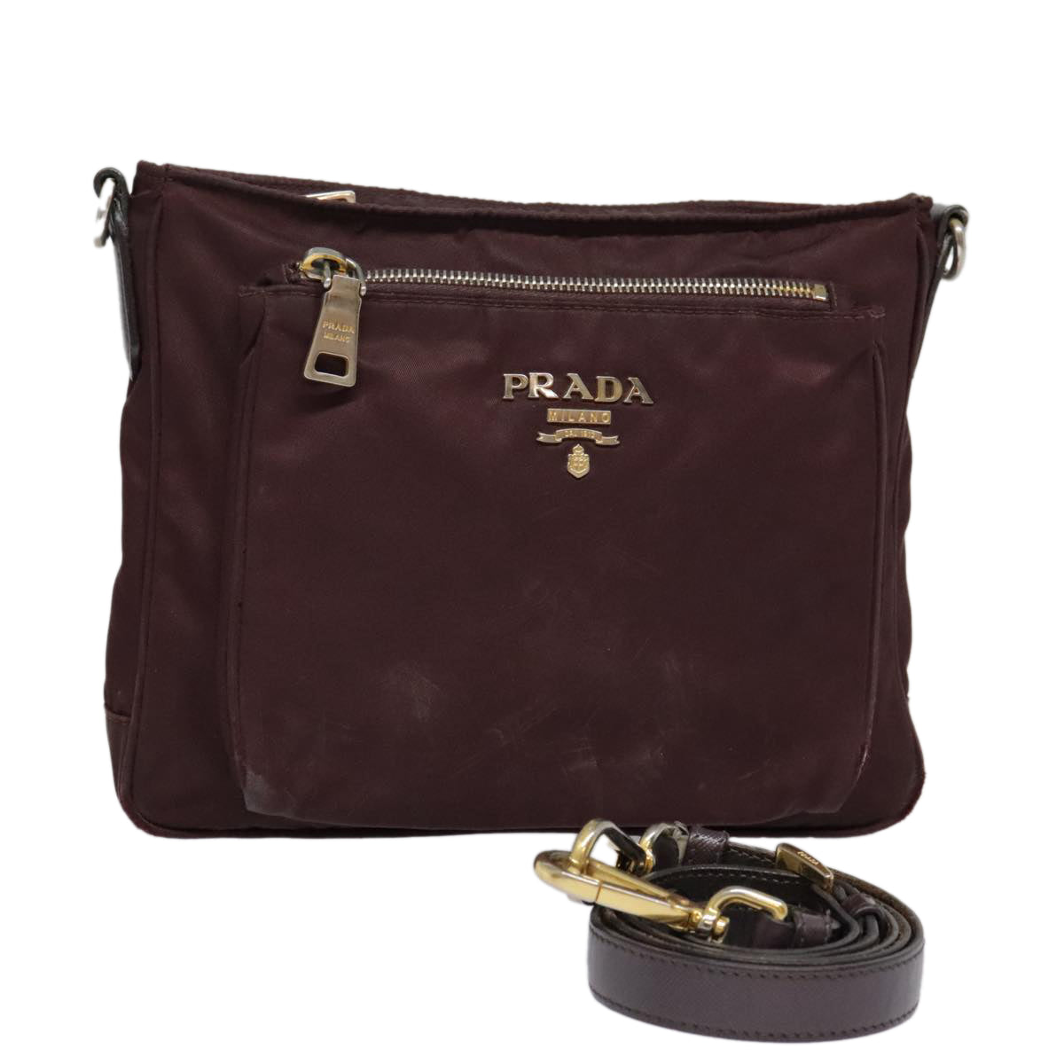 Luxury Prada Shoulder Bag Nylon Wine Red Gold  88278