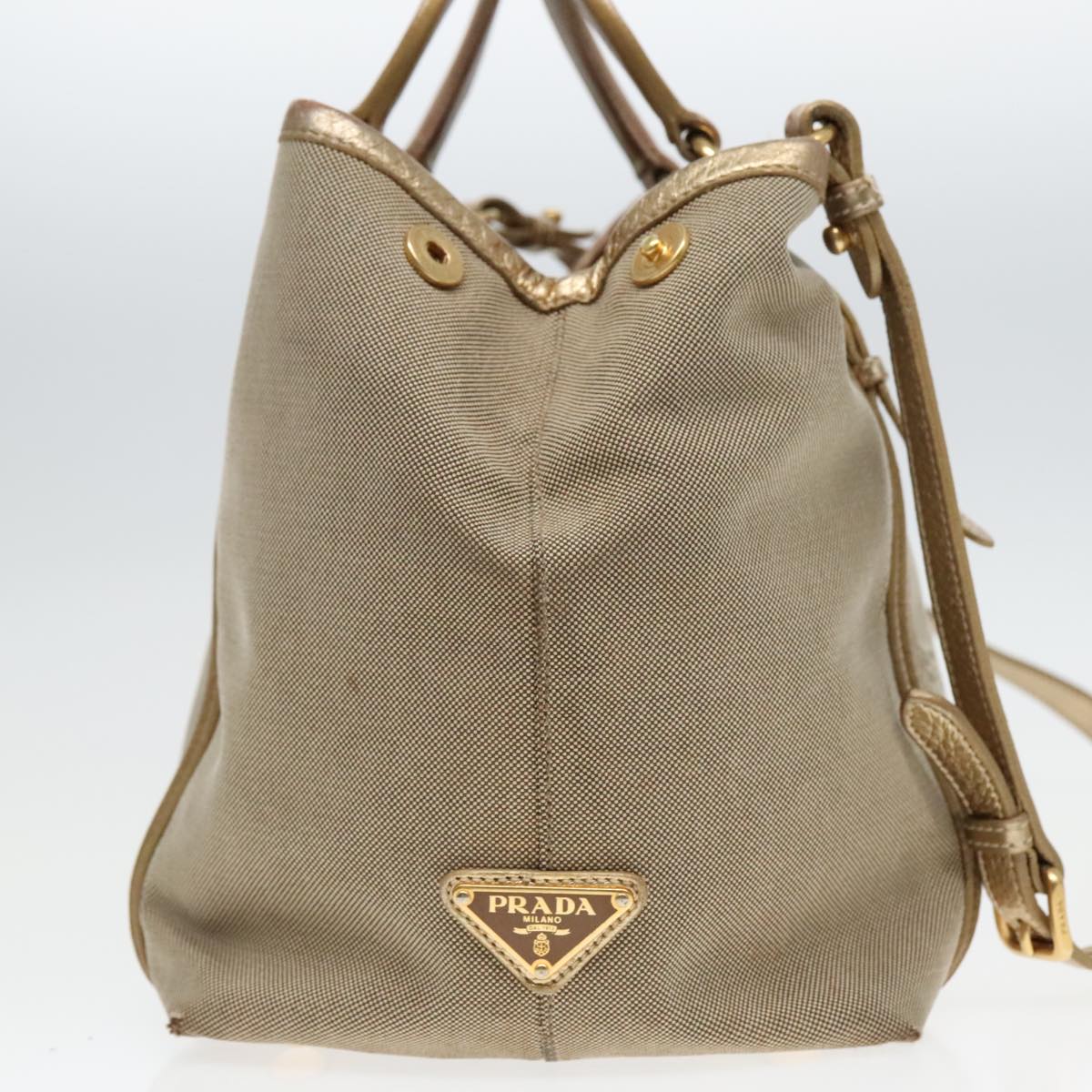 Luxury Prada Hand Bag Canvas 2way Beige Gold  88289