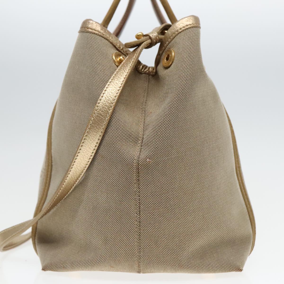 Luxury Prada Hand Bag Canvas 2way Beige Gold  88289