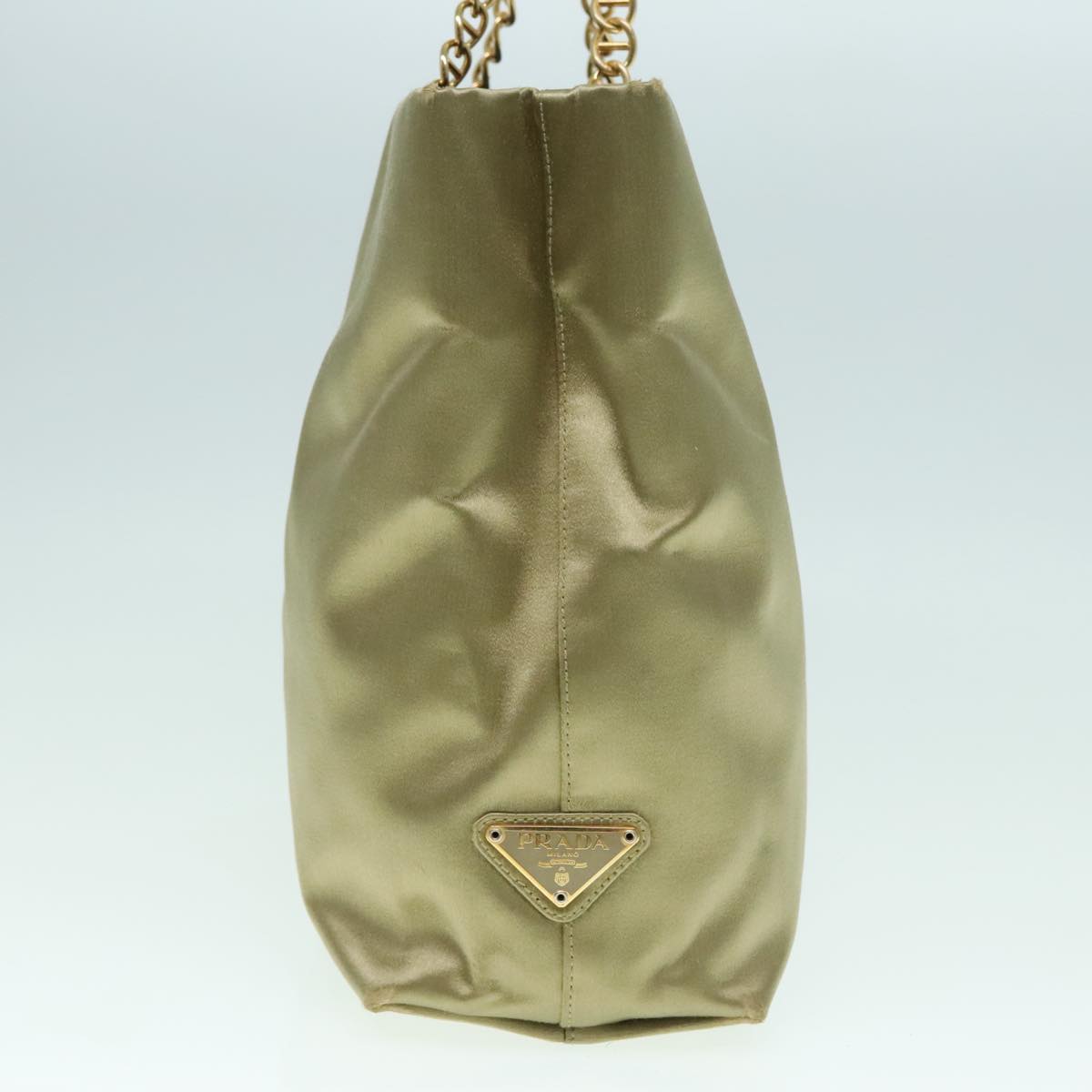 Luxury Prada Chain Hand Bag Satin Khaki Gold  88296