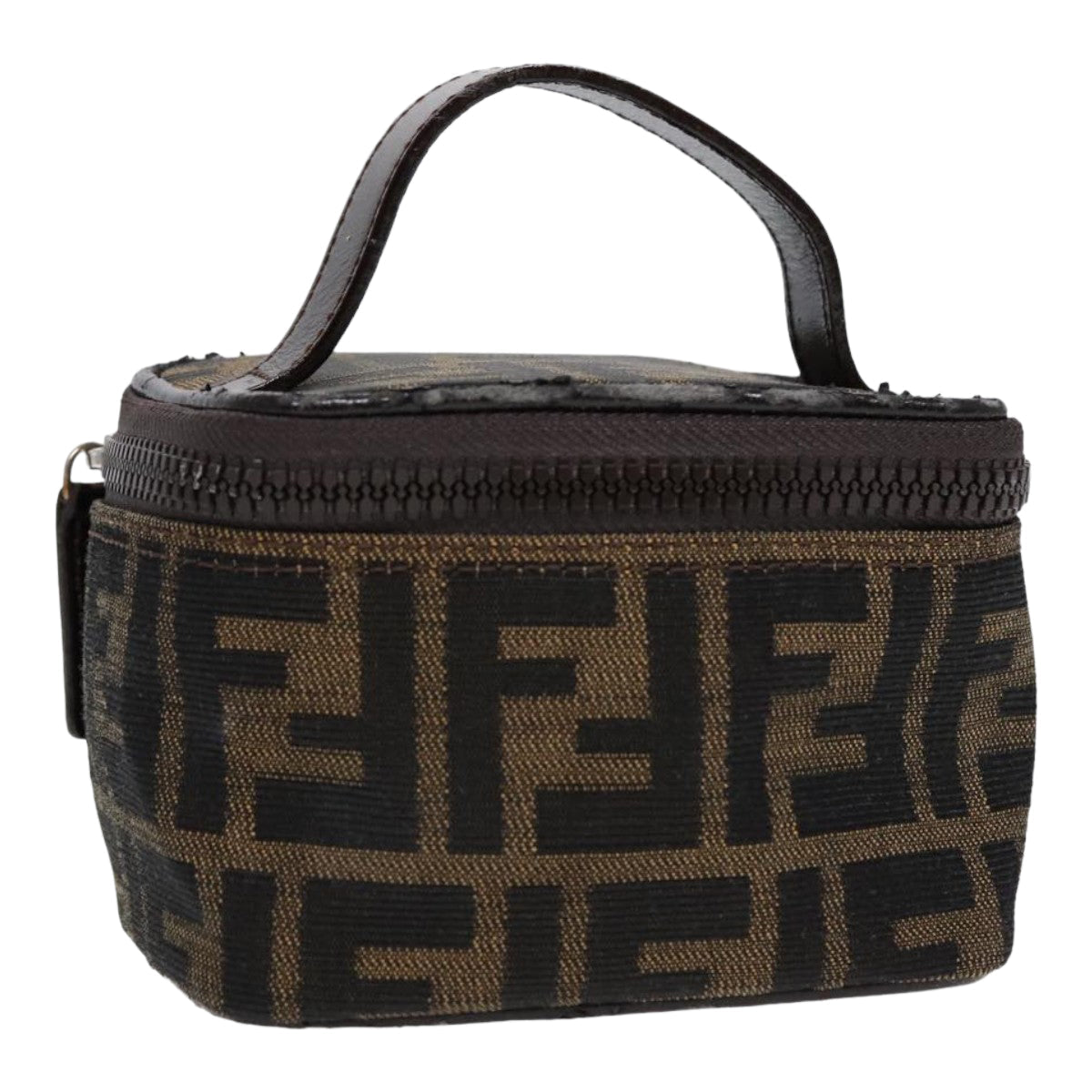 Luxury Fendi Zucca Canvas Vanity Hand Bag Brown Black Silver88313