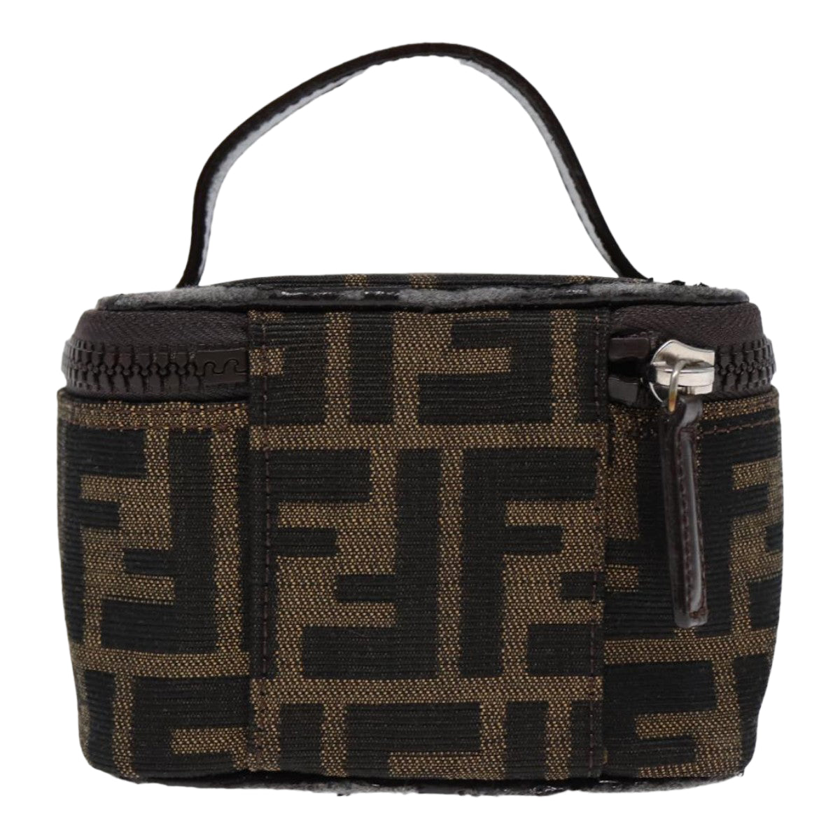 Luxury Fendi Zucca Canvas Vanity Hand Bag Brown Black Silver88313