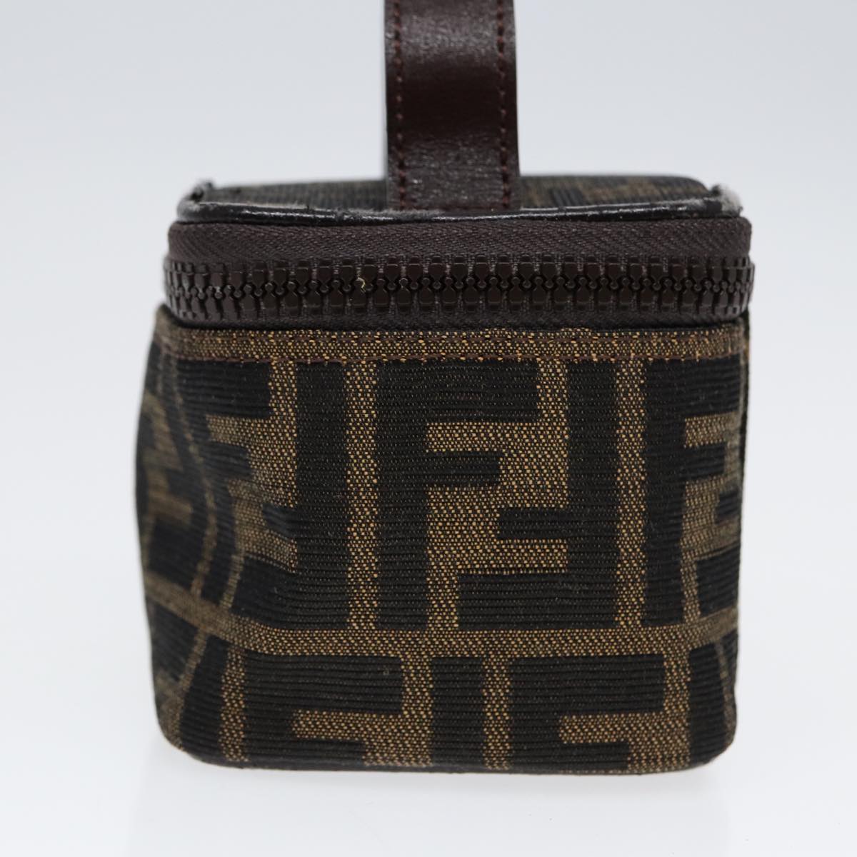 Luxury Fendi Zucca Canvas Vanity Hand Bag Brown Black Silver88313