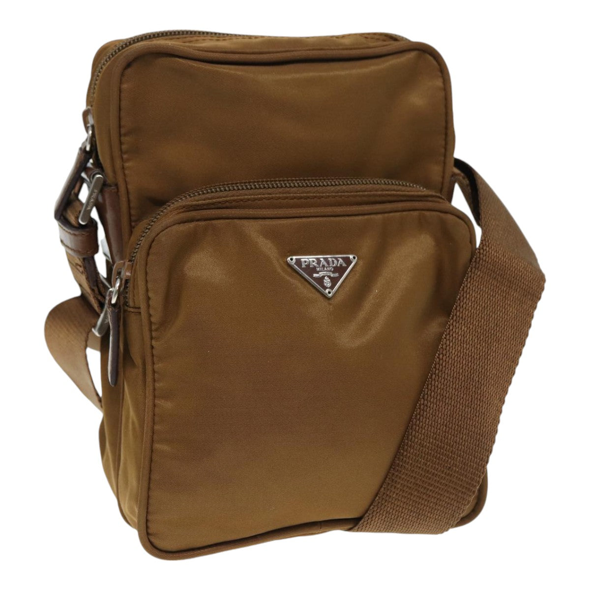 Luxury Prada Shoulder Bag Nylon Brown Silver  88341