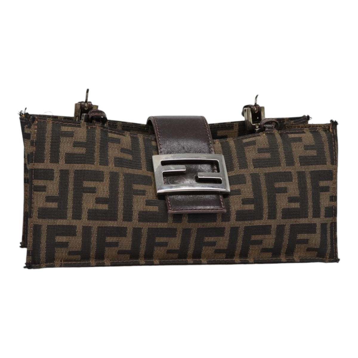 Luxury Fendi Zucca Canvas Mamma Baguette Shoulder Bag Brown Black Silver88343