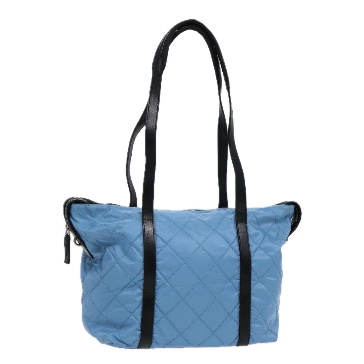 Luxury Prada Tote Bag Nylon Leather Light Blue Silver  88347