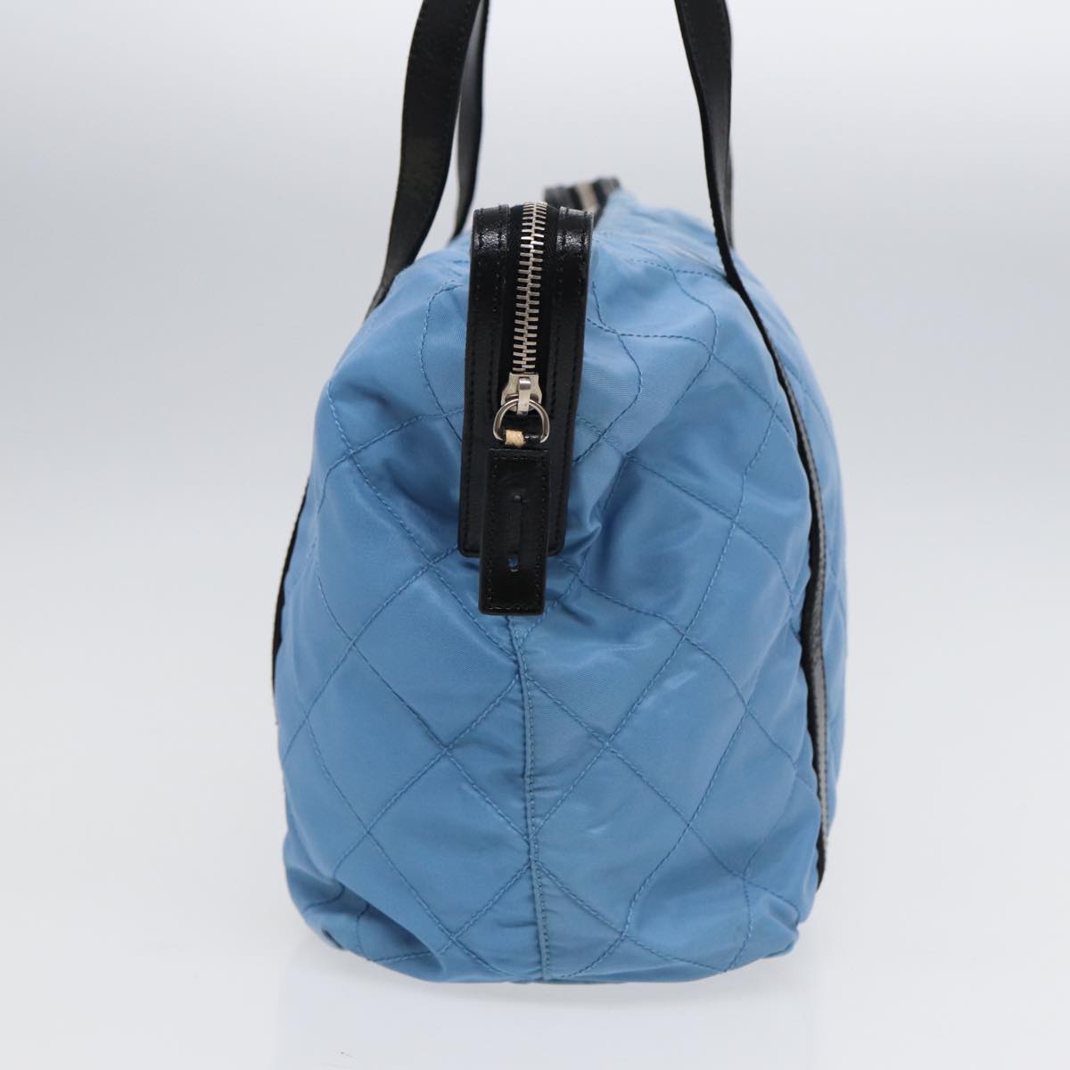 Luxury Prada Tote Bag Nylon Leather Light Blue Silver  88347