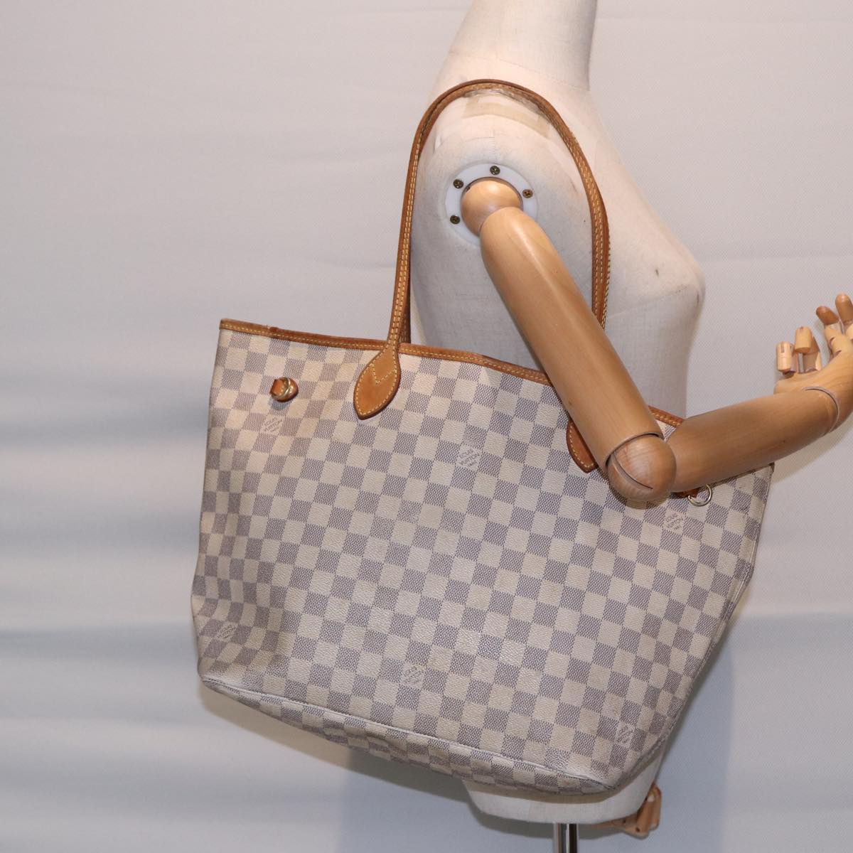 LOUIS VUITTON Damier Azur Neverfull MM Tote Bag N41605 LV 88355