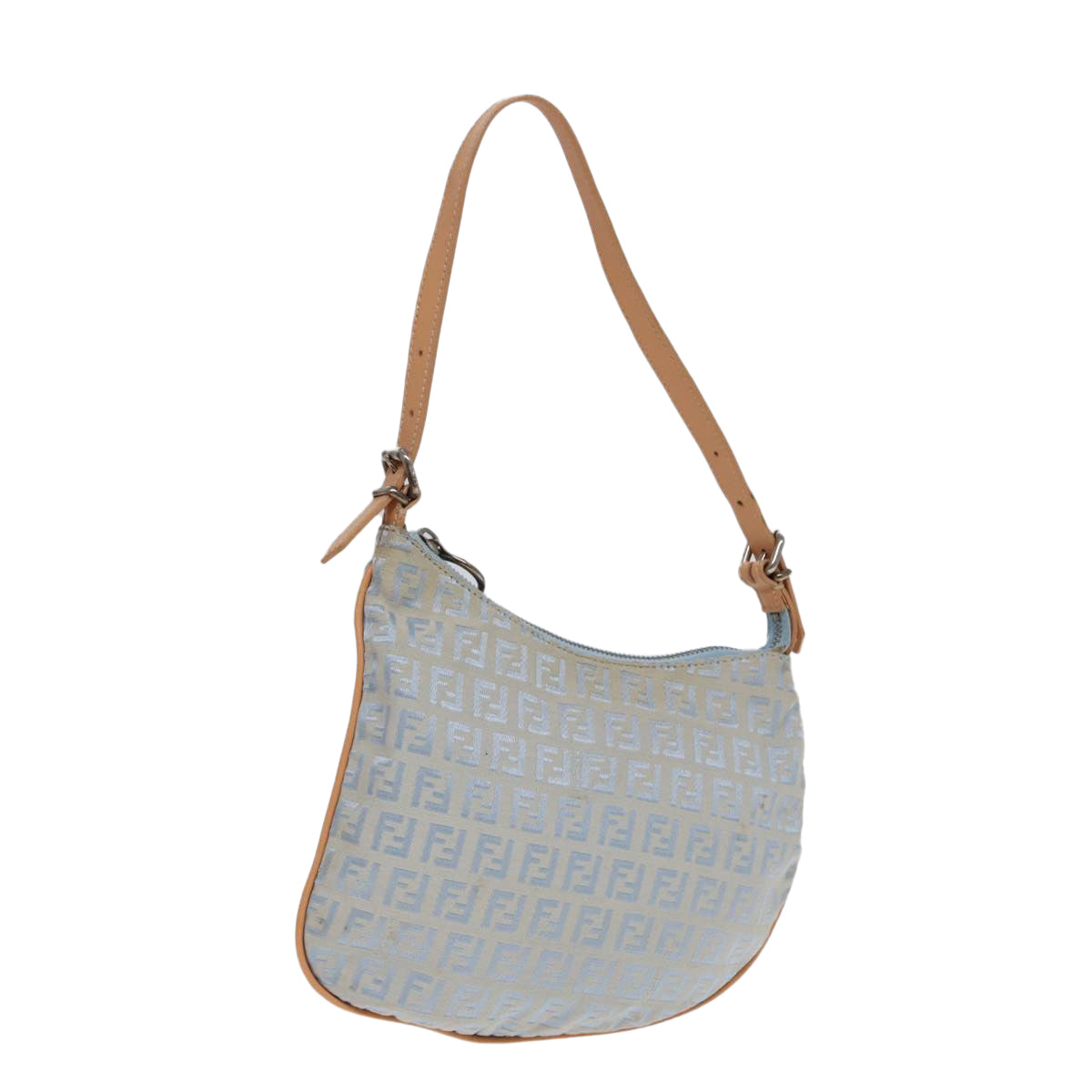 Luxury Fendi Zucchino Canvas Shoulder Bag Light Blue Silver88411