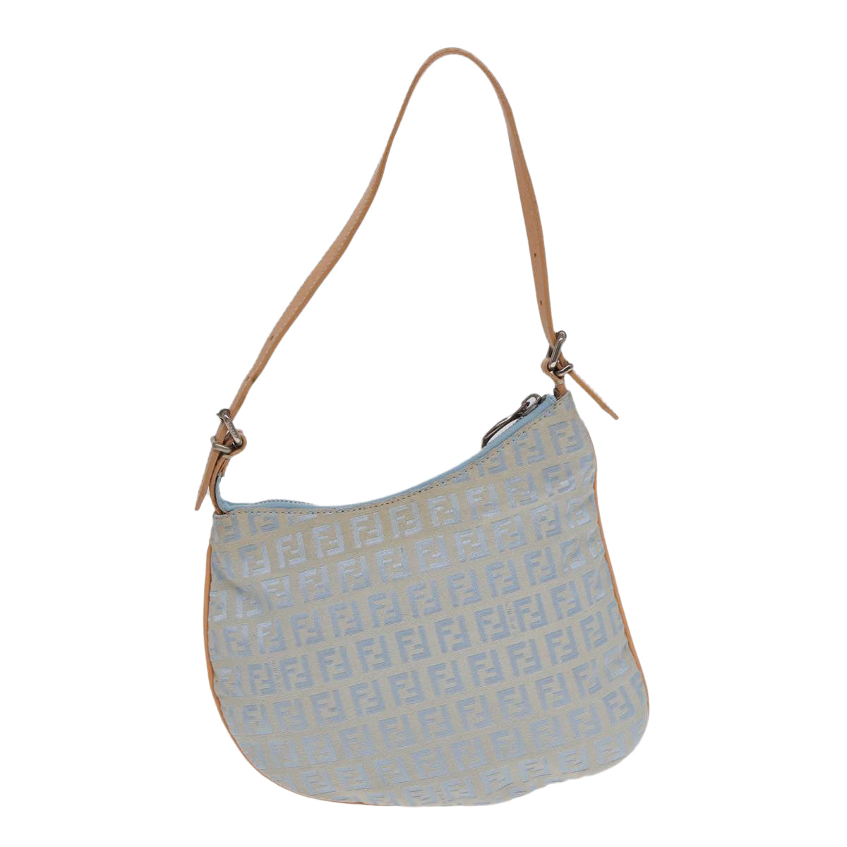 Luxury Fendi Zucchino Canvas Shoulder Bag Light Blue Silver88411