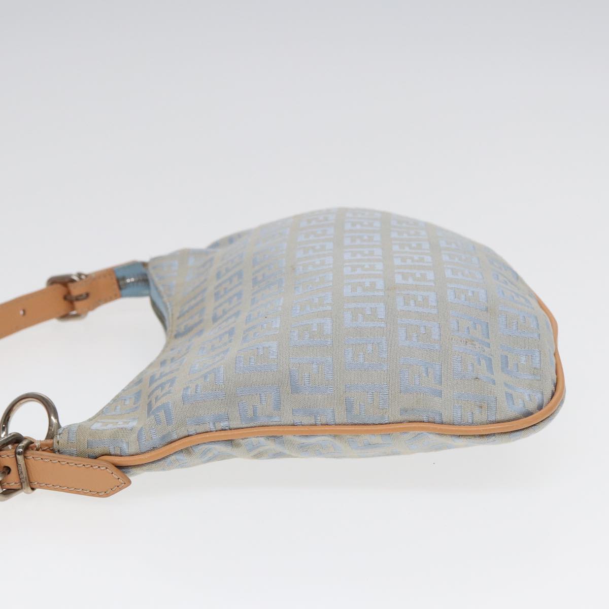 Luxury Fendi Zucchino Canvas Shoulder Bag Light Blue Silver88411