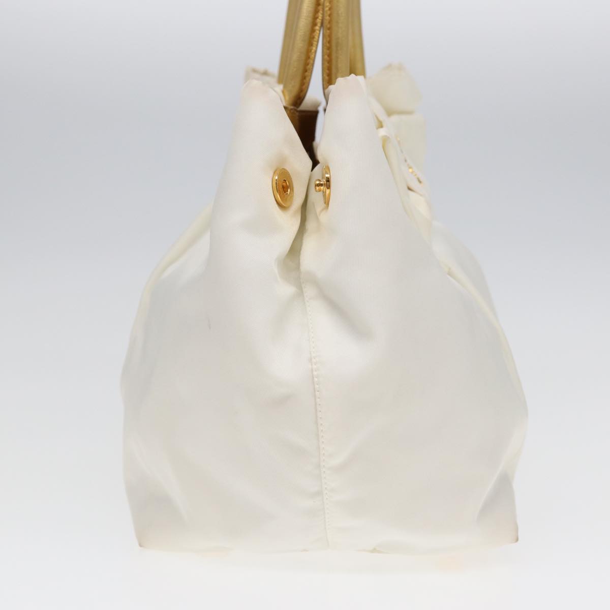 Luxury Prada Ribbon Hand Bag Nylon White Gold  88412