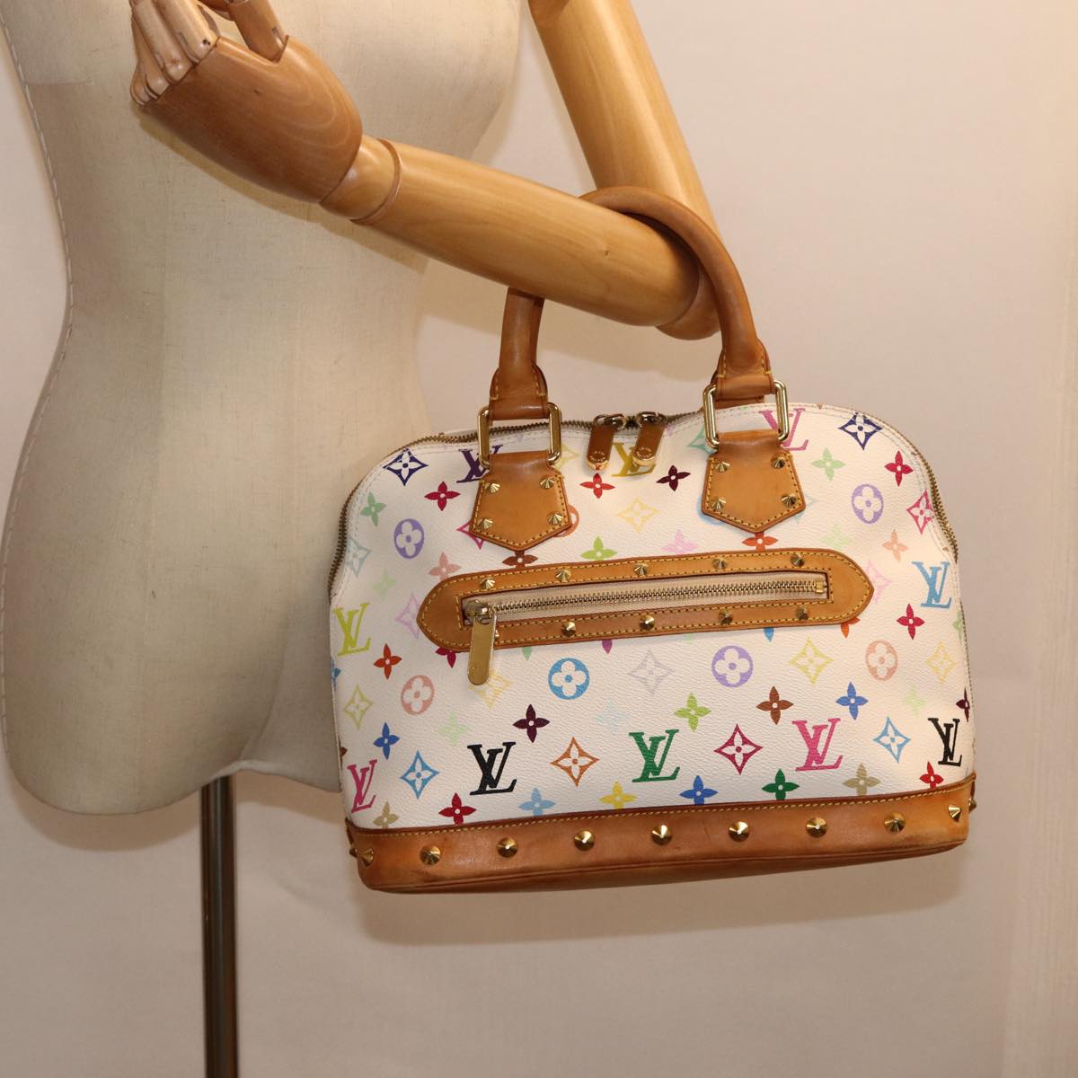 LOUIS VUITTON Monogram Multicolor Alma Hand Bag White M92647 LV 88422