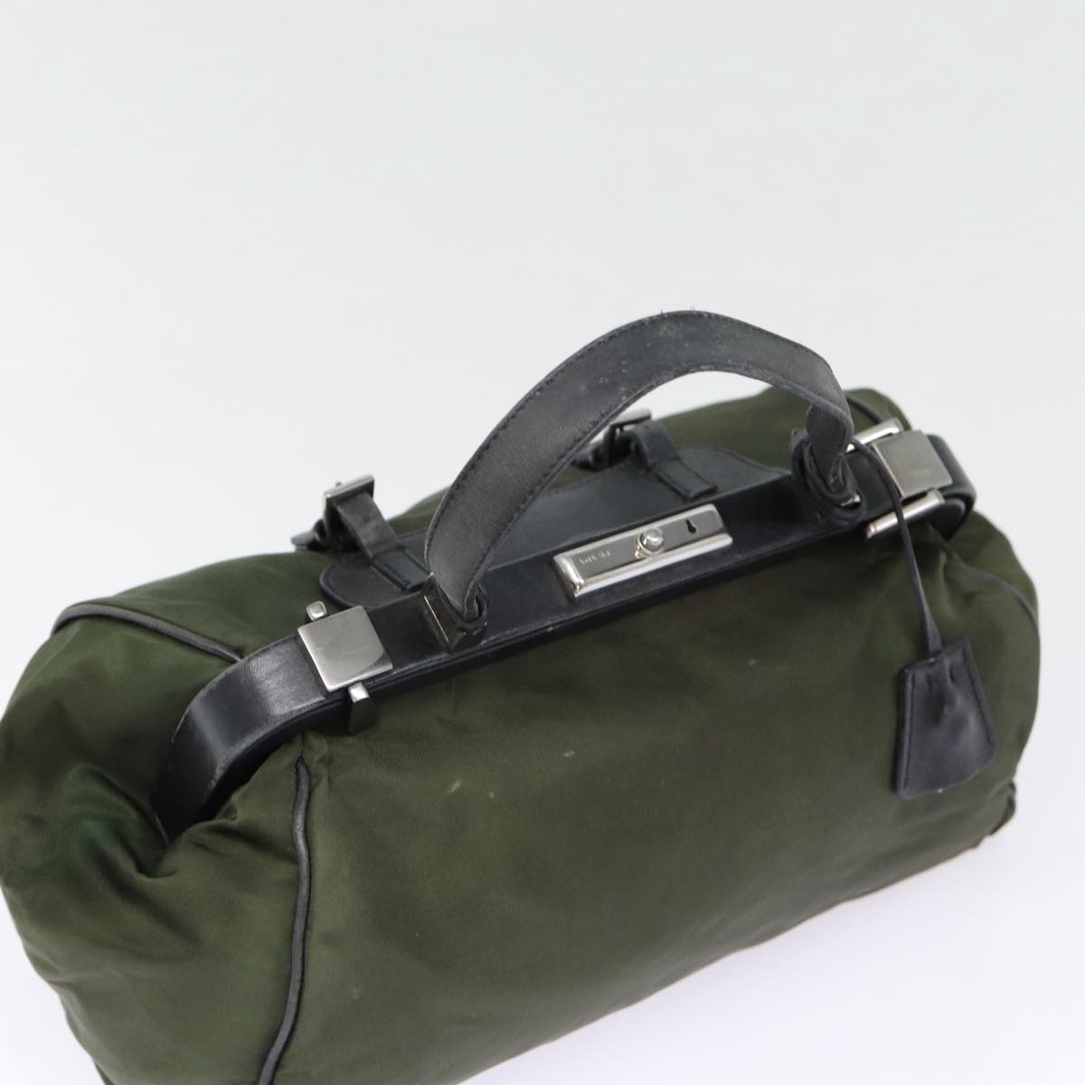 Luxury Prada Hand Bag Nylon Khaki Silver  88423