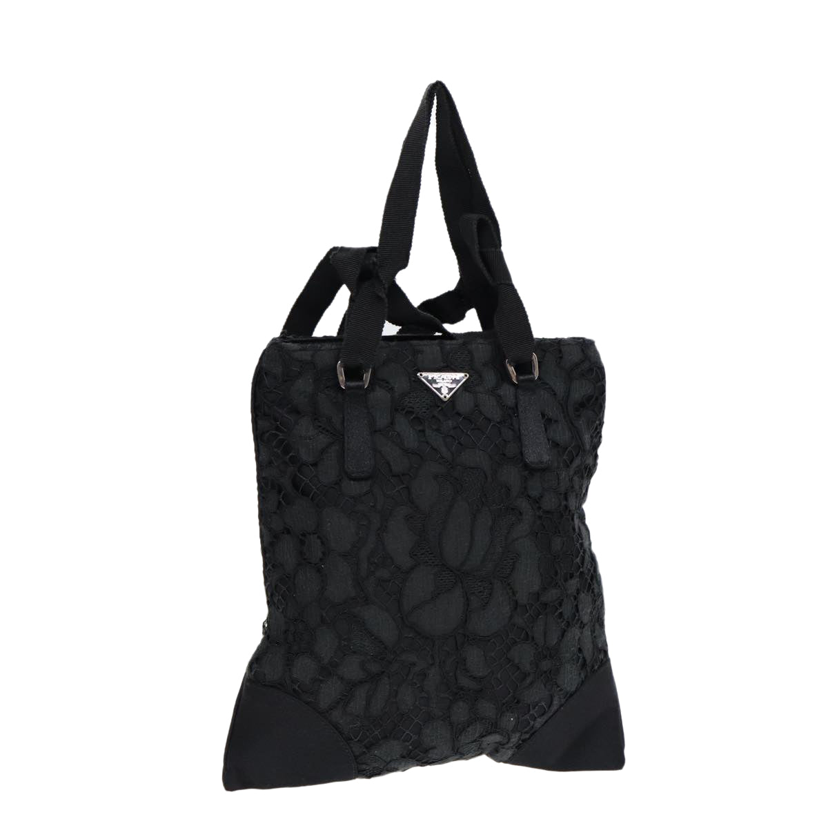 Luxury Prada Hand Bag Satin Black Silver  88434