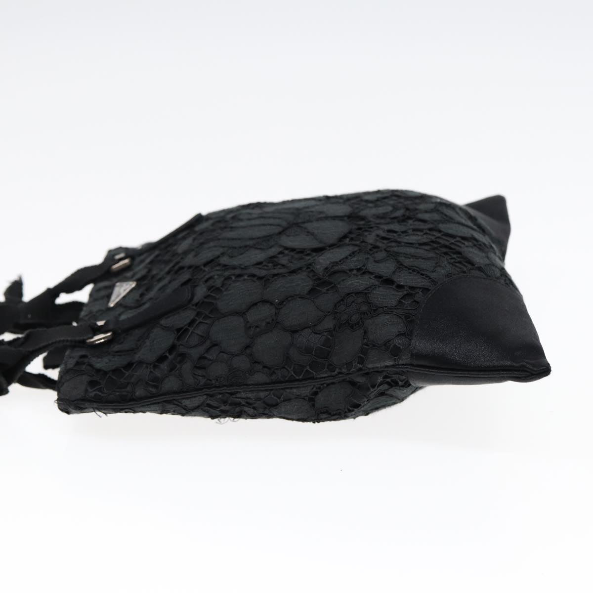 Luxury Prada Hand Bag Satin Black Silver  88434