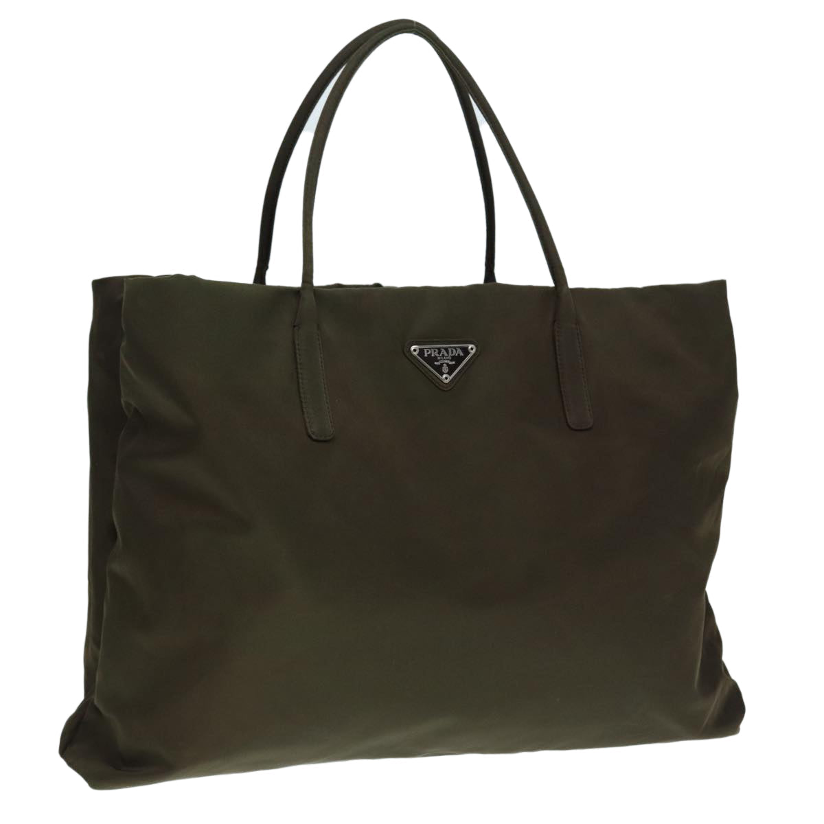 Luxury Prada Hand Bag Nylon Khaki Silver  88468