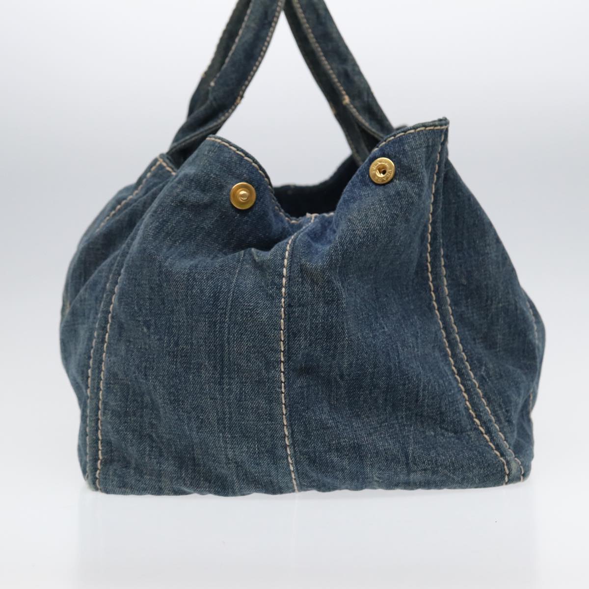 Luxury Prada Canapa GM Hand Bag Denim Blue Gold  88472