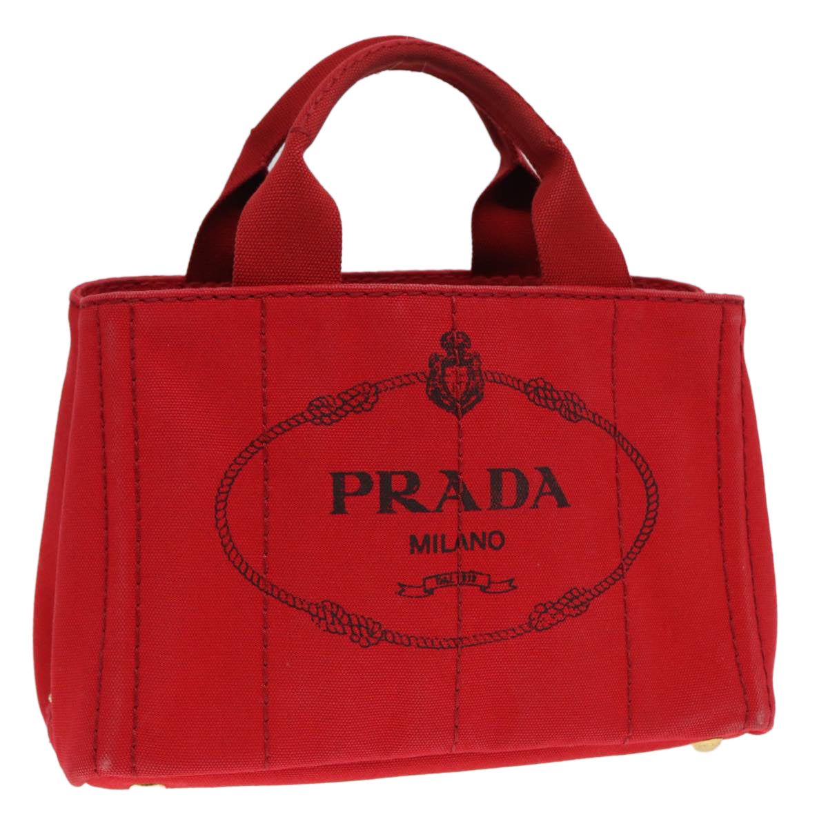 Luxury Prada Canapa PM Hand Bag Canvas Red Gold  88510
