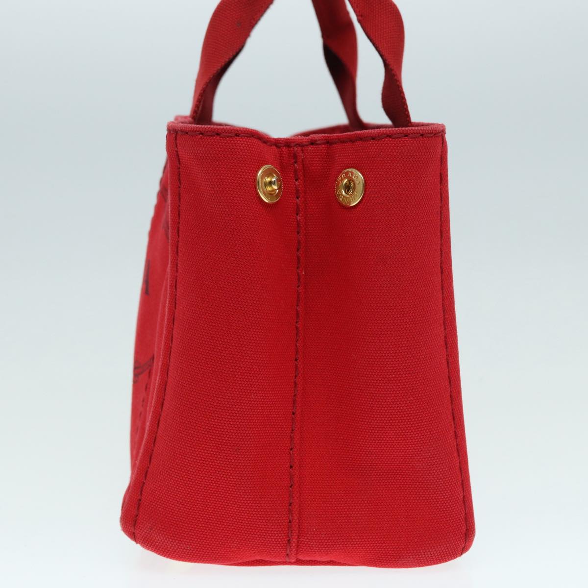 Luxury Prada Canapa PM Hand Bag Canvas Red Gold  88510