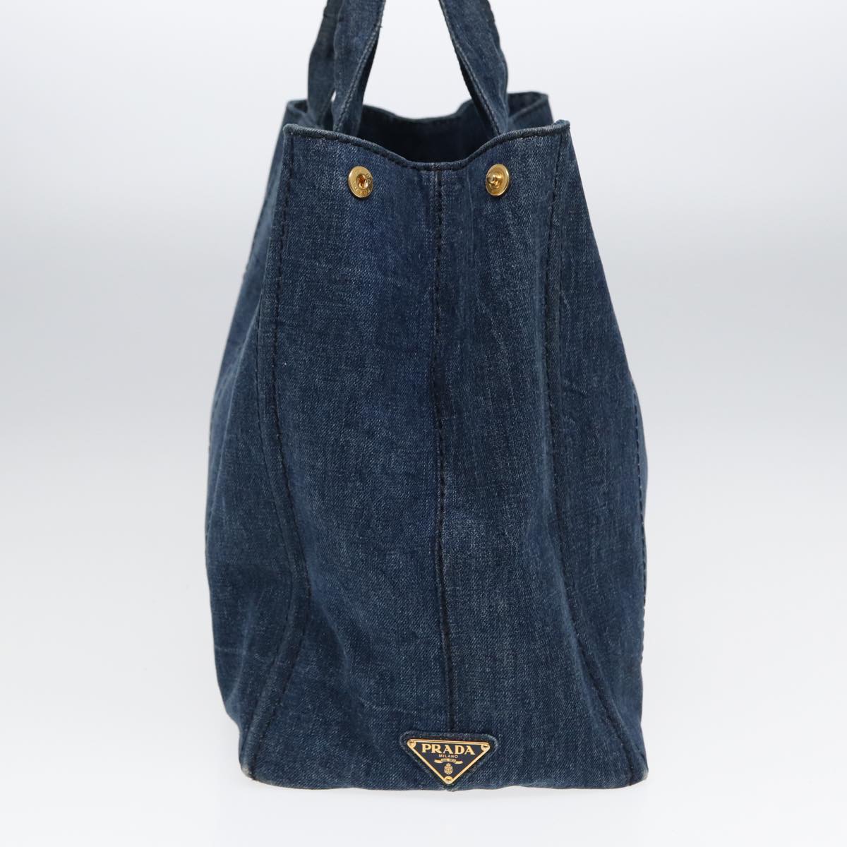Luxury Prada Canapa Tote Bag Denim Blue Gold  88512