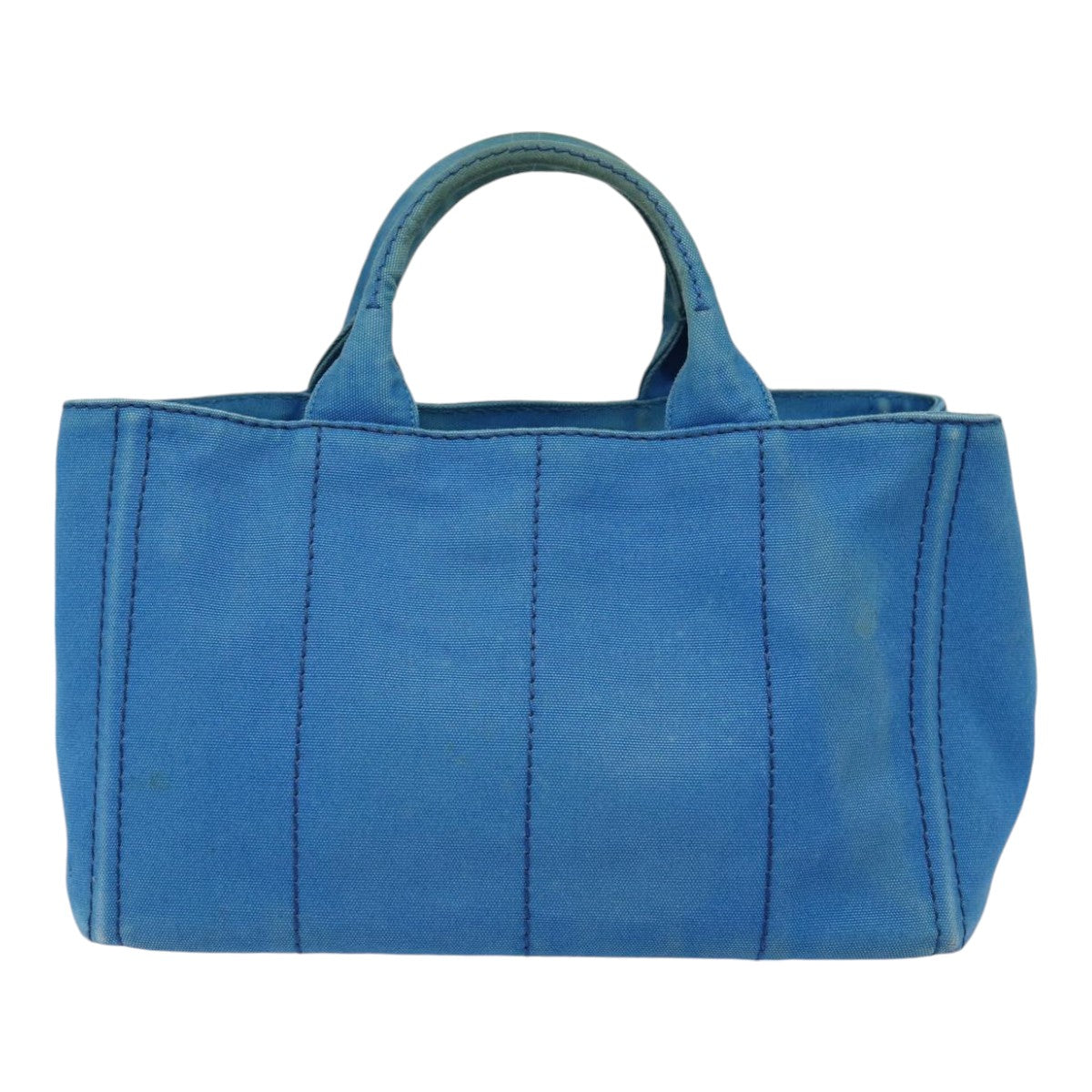 Luxury Prada Canapa MM Hand Bag Canvas 2way Blue Gold  88572