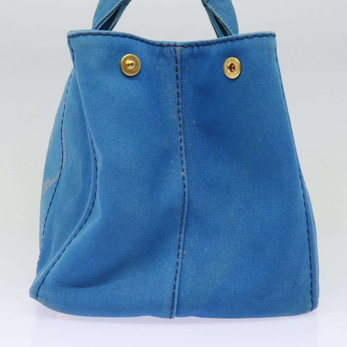 Luxury Prada Canapa MM Hand Bag Canvas 2way Blue Gold  88572