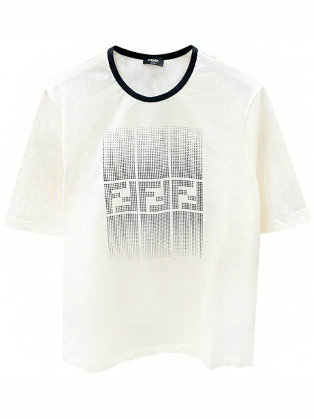 Luxury Fendi FF Print Cotton Short Sleeve T-Shirt Ivory