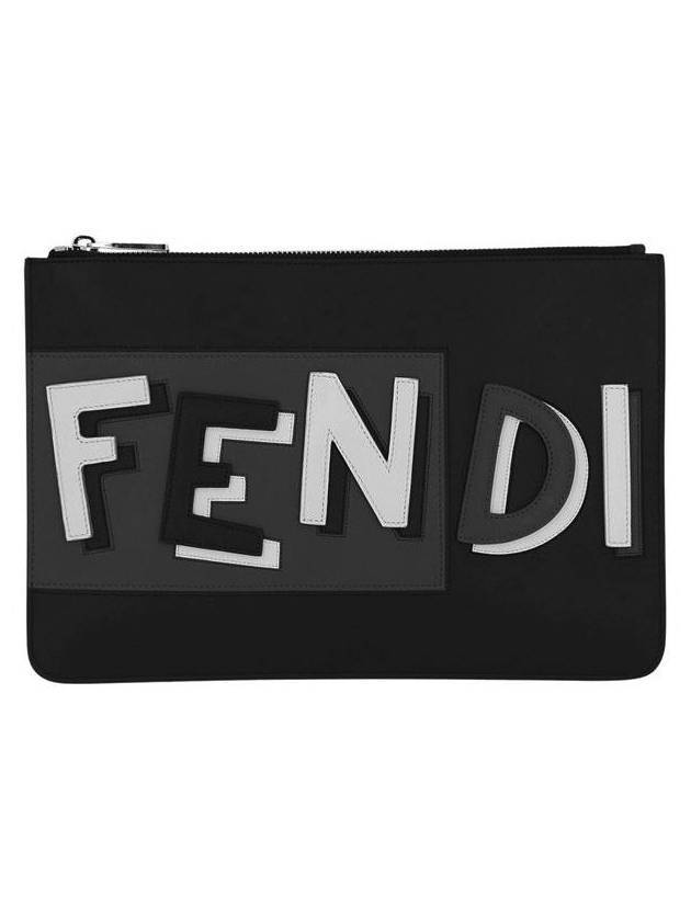Luxury Fendi Logo Leather Clutch Bag Black
