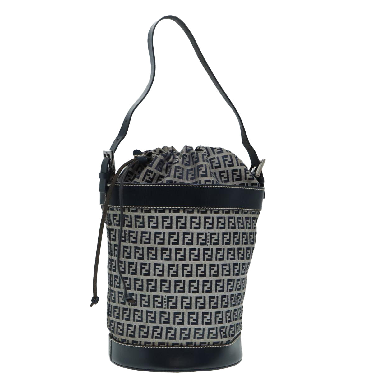 Luxury Fendi Zucchino Canvas Shoulder Bag Navy Silver88663