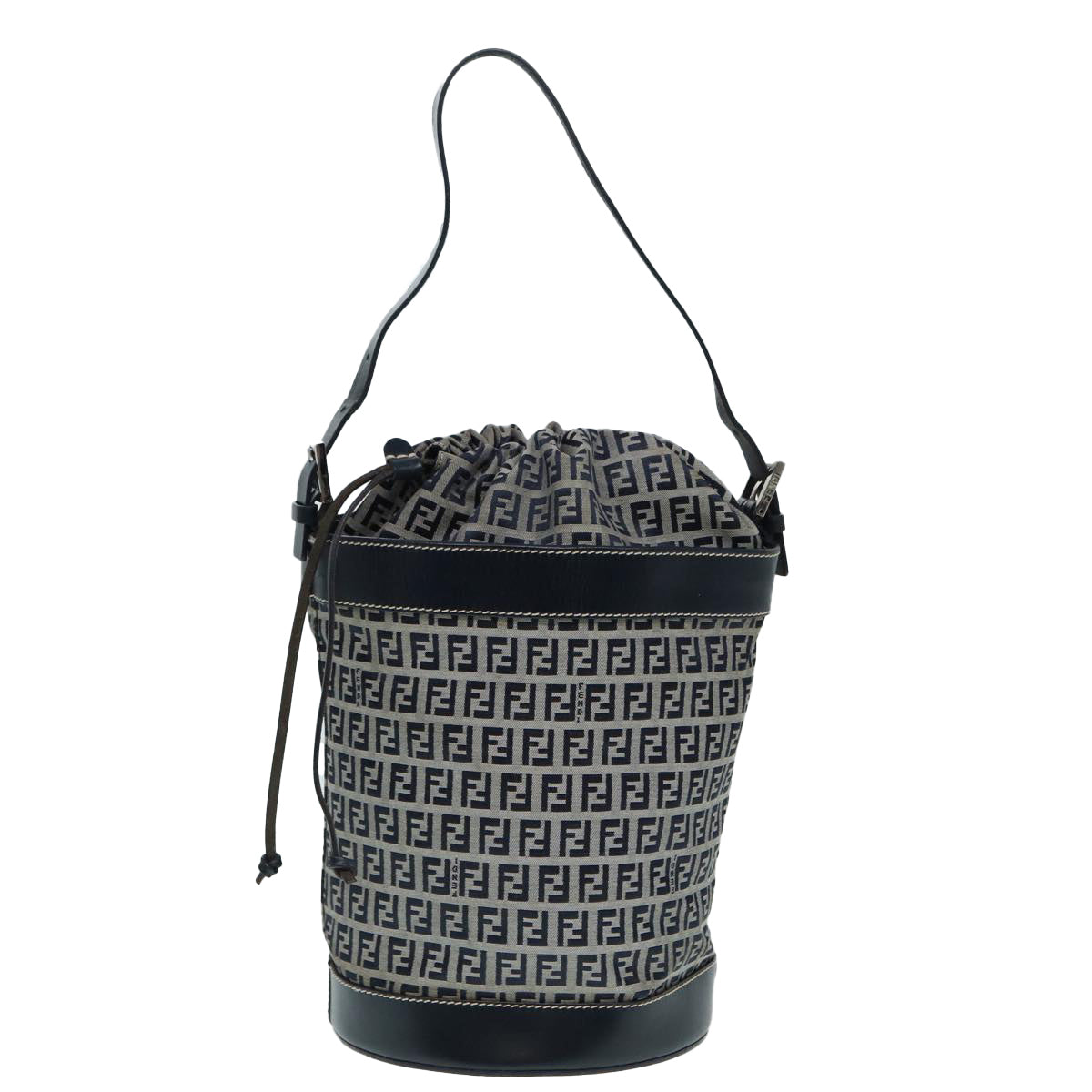 Luxury Fendi Zucchino Canvas Shoulder Bag Navy Silver88663