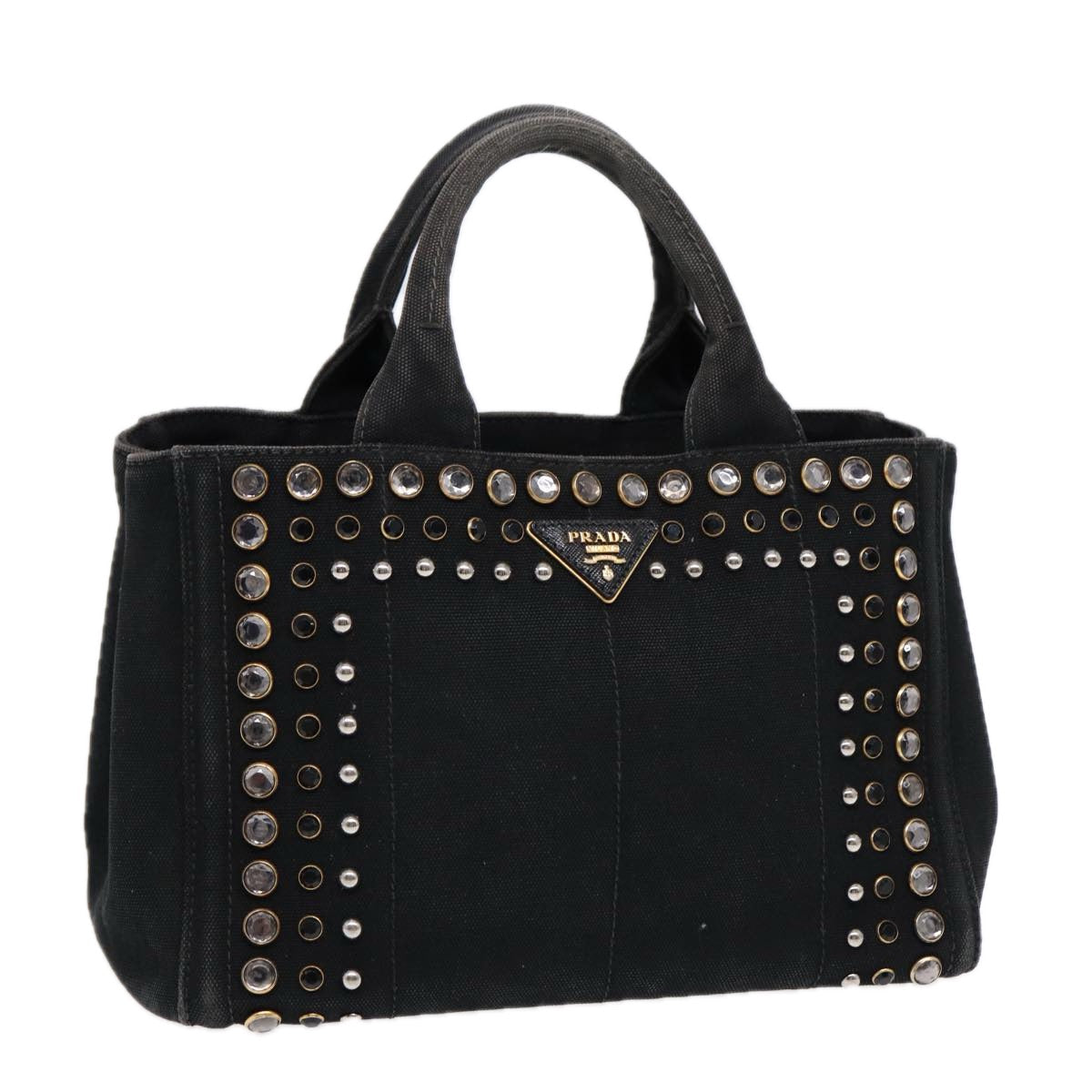 Luxury Prada Bijoux Canapa PM Hand Bag Canvas Black Gold  88686