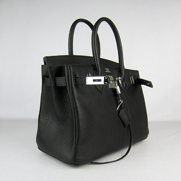 Luxury Hermes Birkin 30cm Togo Leather Handbags Black Silver